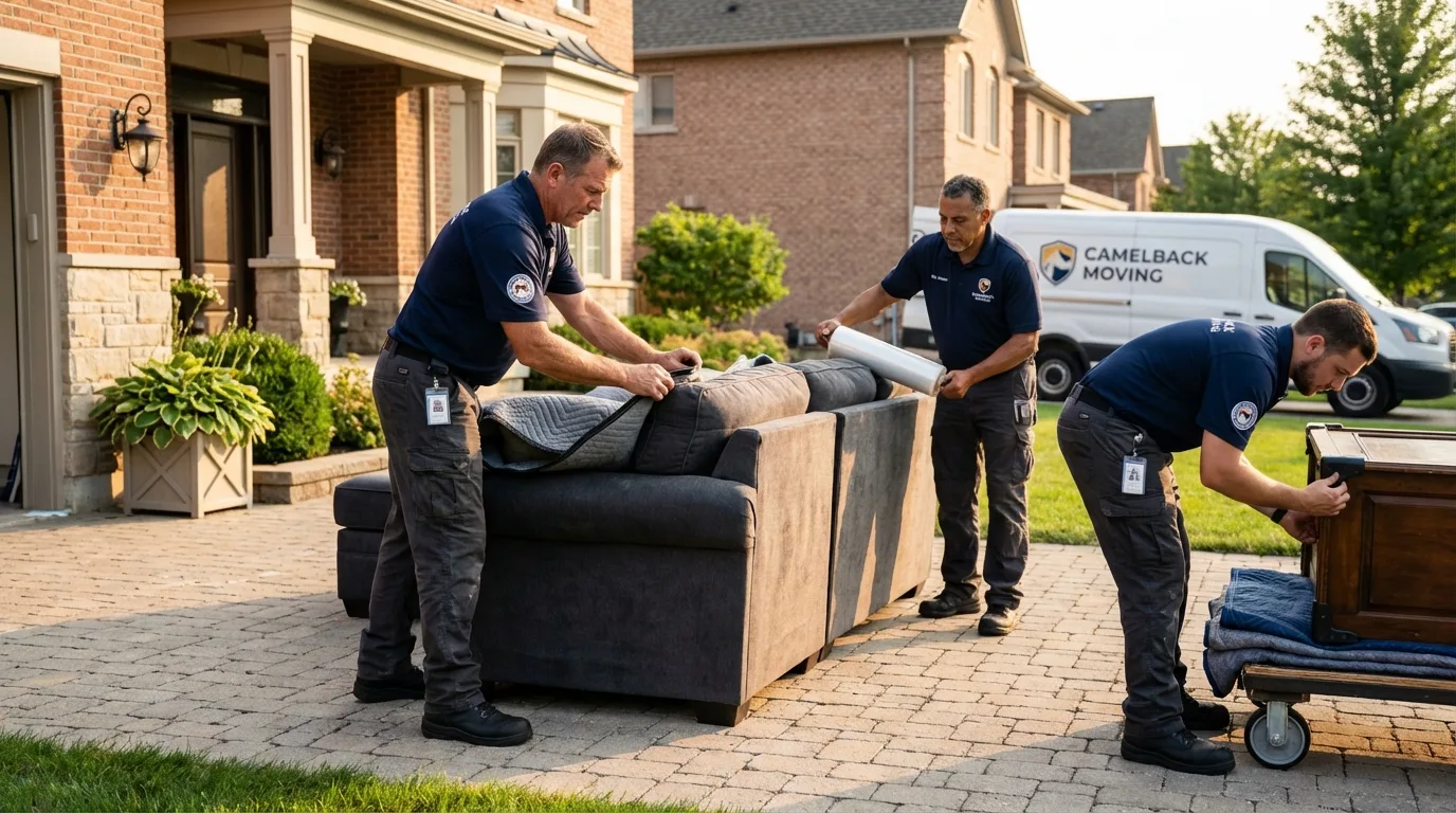 Large estate moving crew wrapping furniture in Bristol, CT